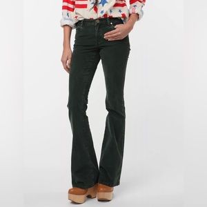 Les Folles de Joie Flared Mid-Rise Corduroy Pant, size 25, dark green